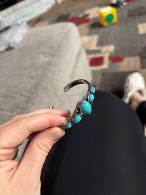 Turquoise Stone Silver-Tone Cuff Bracelet